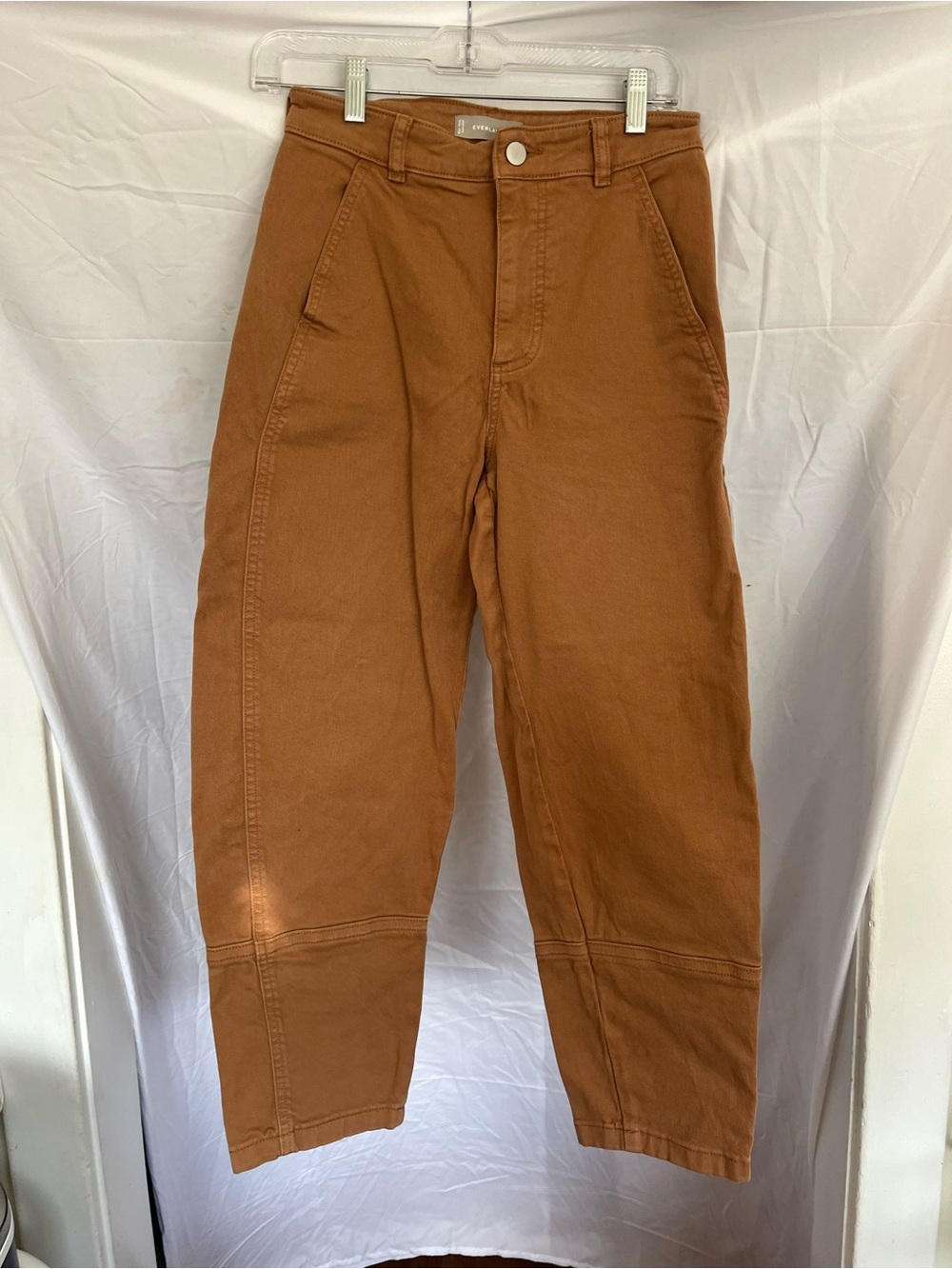 Everlane High-Rise Tan Brown Utility Barrel leg Work Pants Deep Pockets Size 2